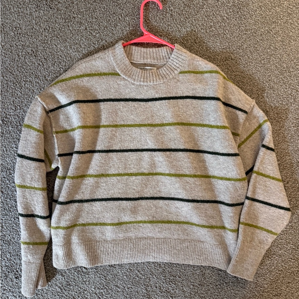 American Eagle Striped Beige Sweater for women